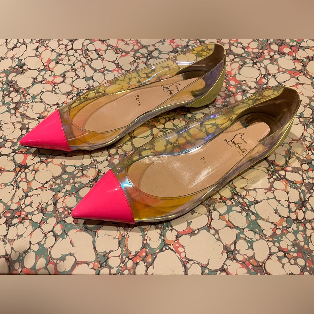 Christian Louboutin Pink and Clear Pointed Flats